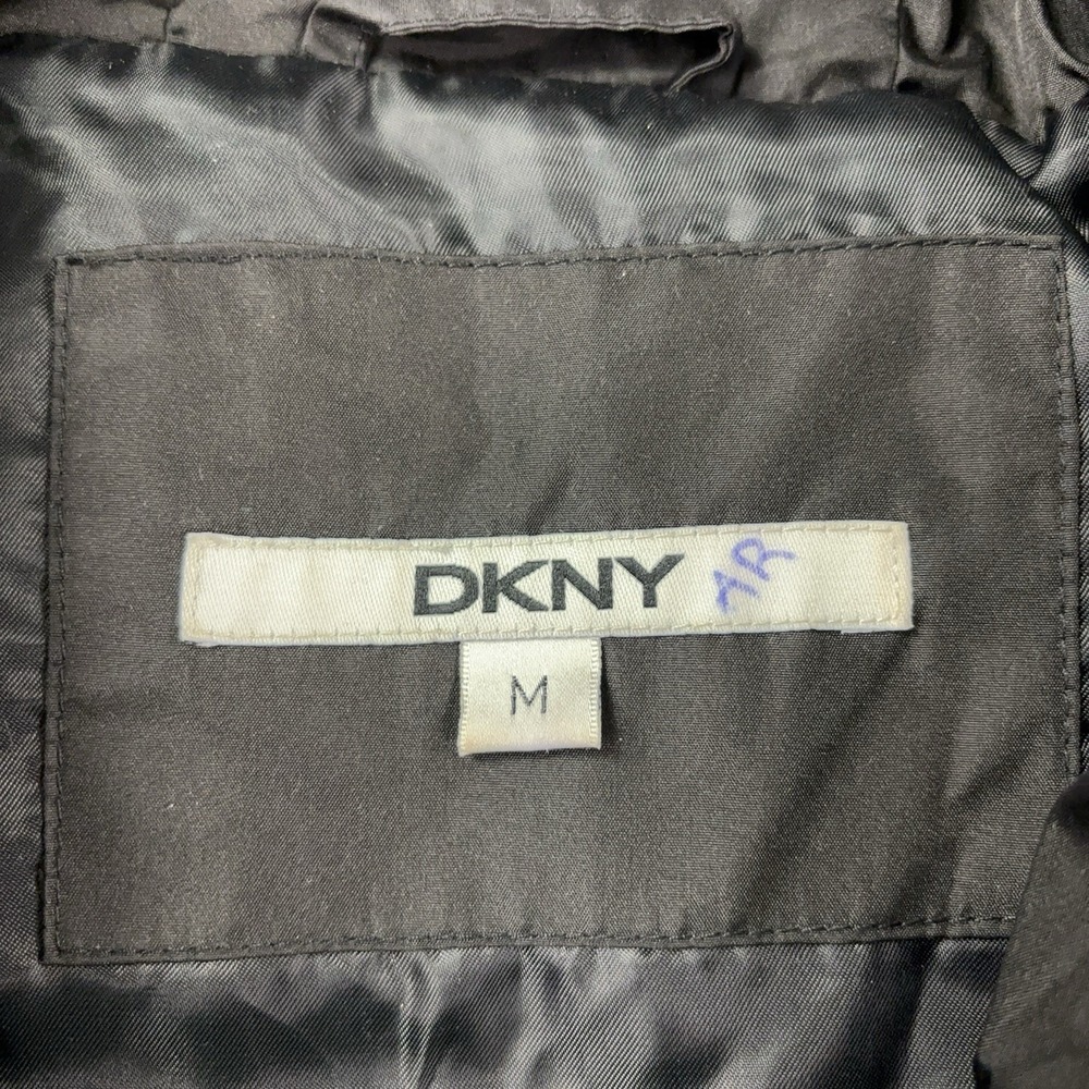 DKNY Jacket Womens Medium Black Down Puffer Hooded Ribbed Hem Zip Pockets Warm - Picture 7 of 12